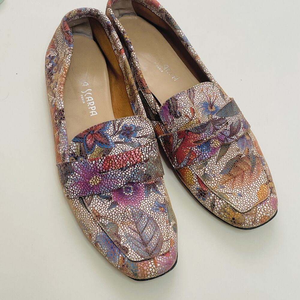 La Scarpa Paris Floral Leather Loafers Women 8.5 Vintage Indie Boho Art Shoes